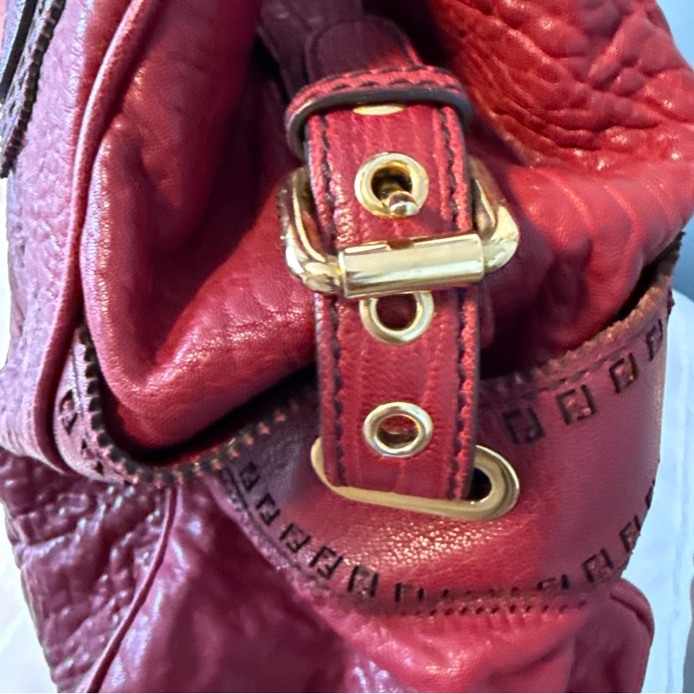 Fendi Red Textured Leather Satchel - Picture 7 of 15